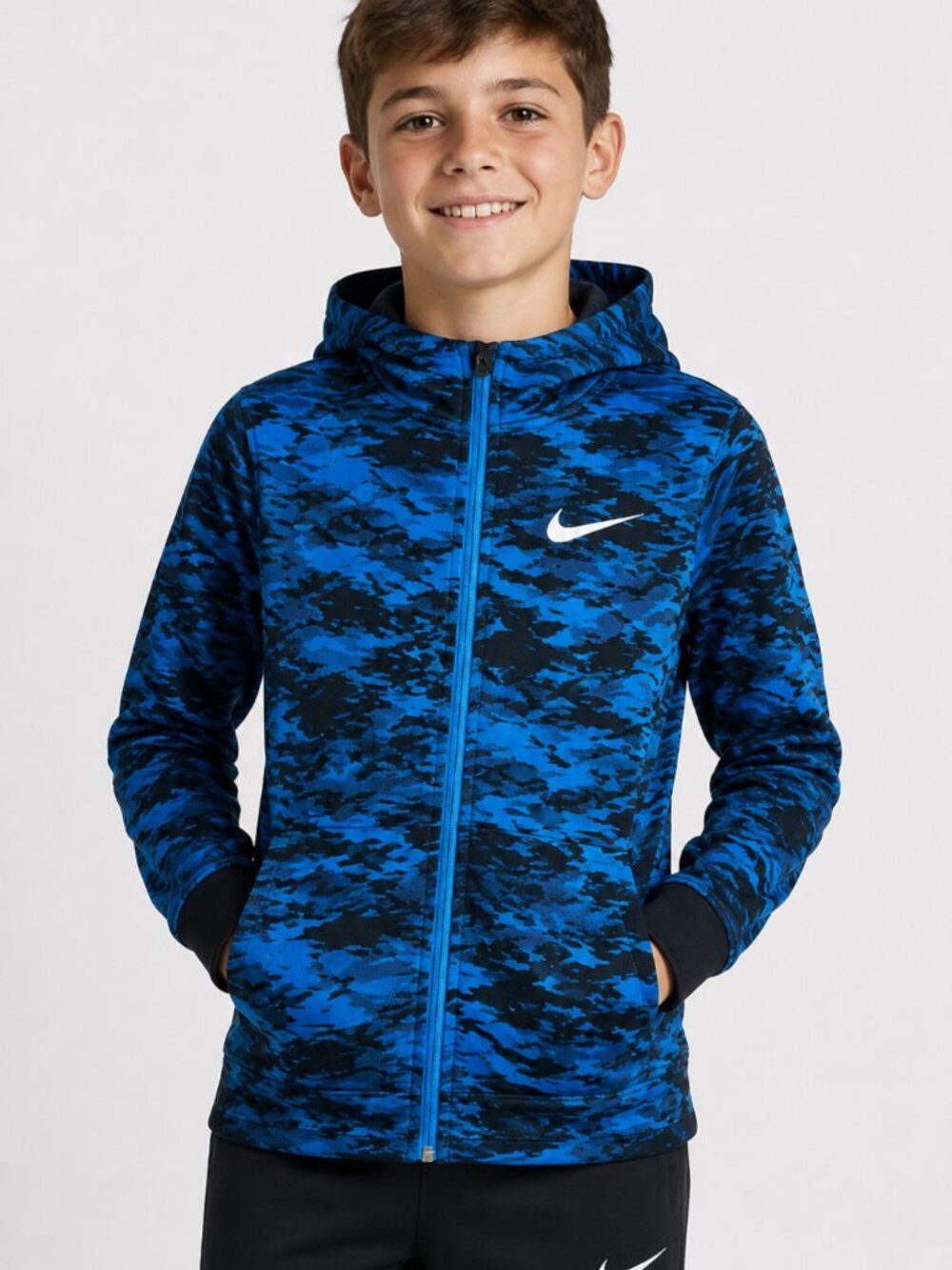 Nike Dri-FIT Youth XL Blue Camo Full Zip Hoodie Athletic Performance Jacket